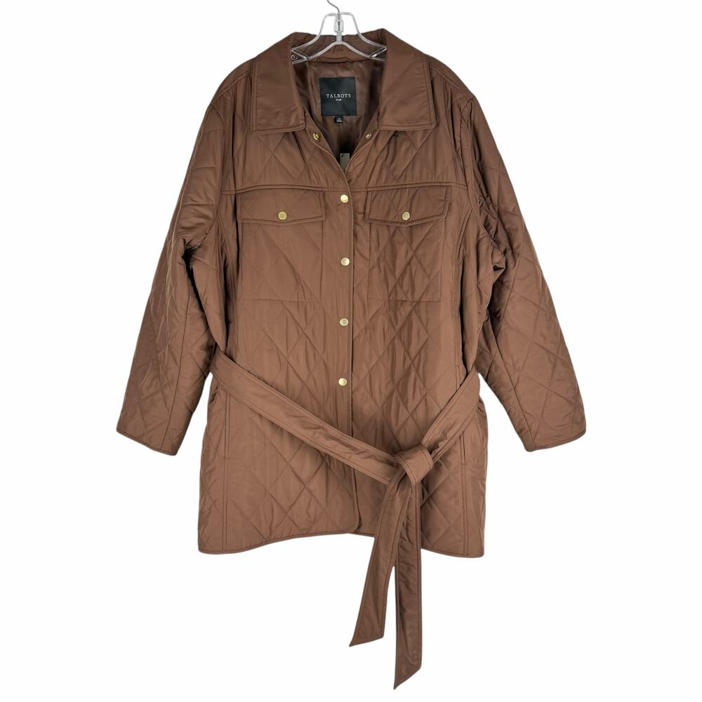 Talbots Belted Quilted Snap Button Shirt Jacket Brown Size 3X - Picture 4 of 12